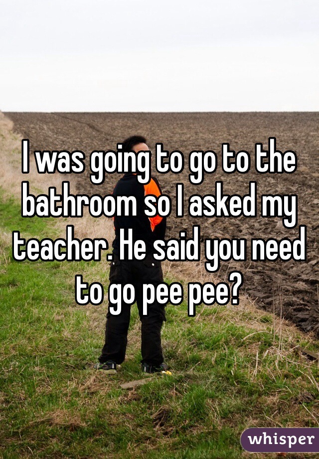I was going to go to the bathroom so I asked my teacher. He said you need to go pee pee?