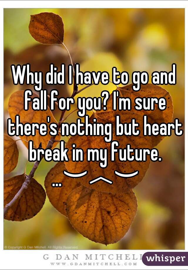 Why did I have to go and fall for you? I'm sure there's nothing but heart break in my future. …︶︿︶