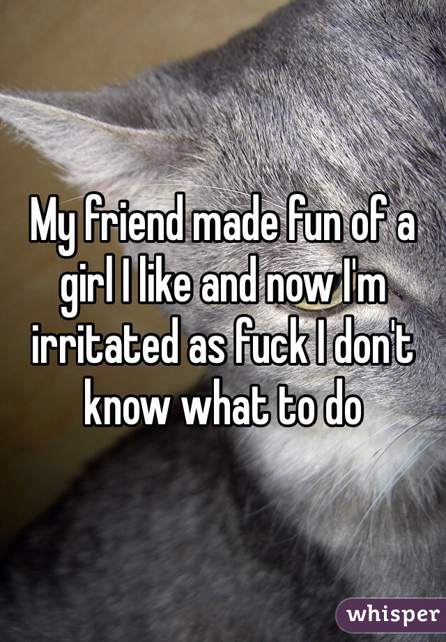 My friend made fun of a girl I like and now I'm irritated as fuck I don't know what to do