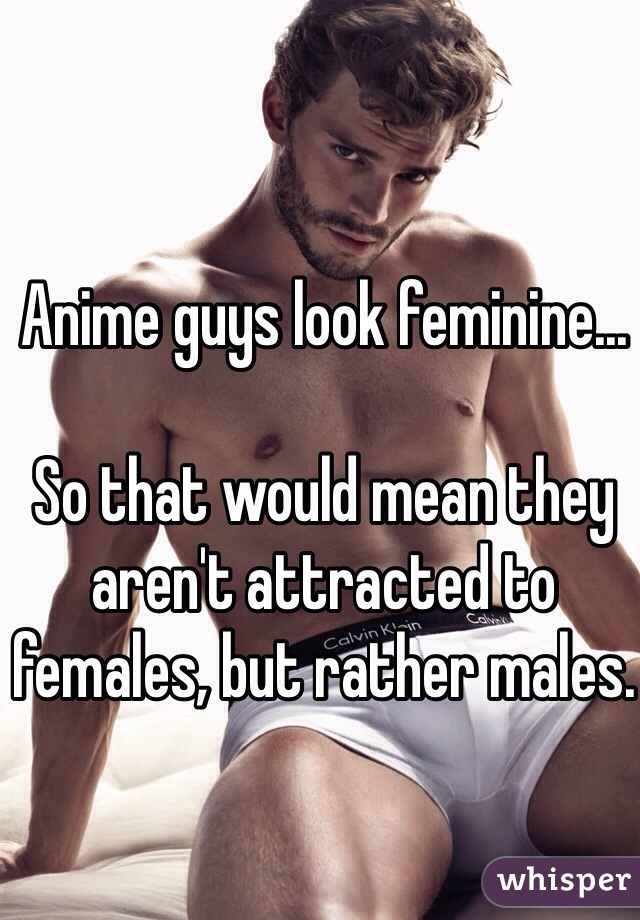 Anime guys look feminine...

So that would mean they aren't attracted to females, but rather males.