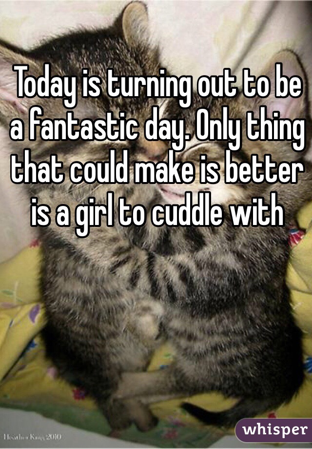 Today is turning out to be a fantastic day. Only thing that could make is better is a girl to cuddle with