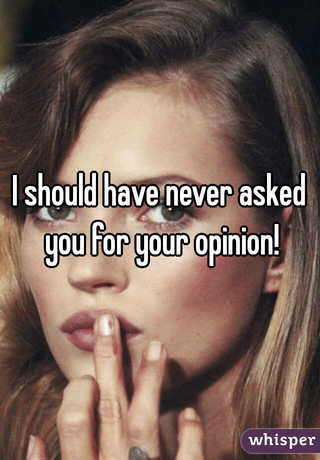 I should have never asked you for your opinion!