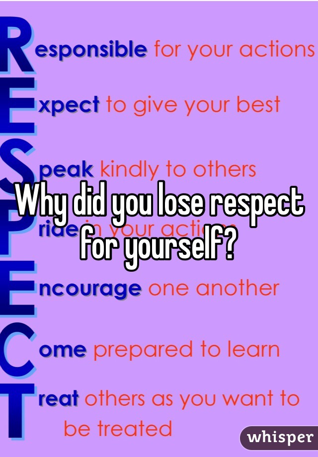 Why did you lose respect for yourself?