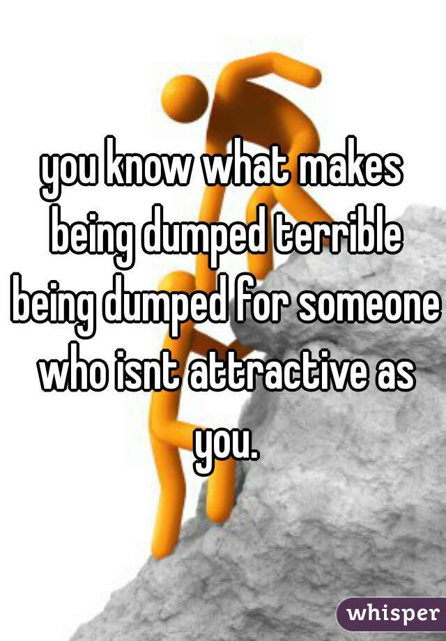 you know what makes being dumped terrible being dumped for someone who isnt attractive as you.