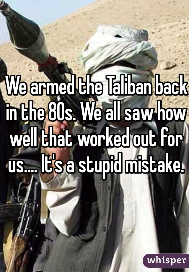 We armed the Taliban back in the 80s. We all saw how well that worked out for us.... It's a stupid mistake. 