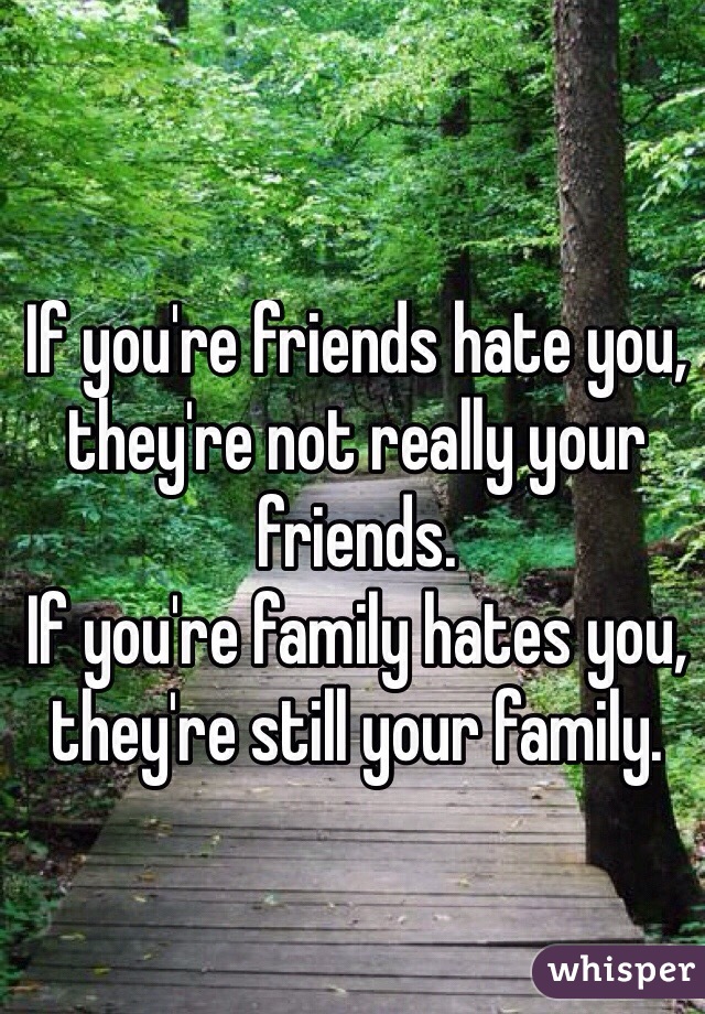 If you're friends hate you, they're not really your friends. 
If you're family hates you, they're still your family. 
