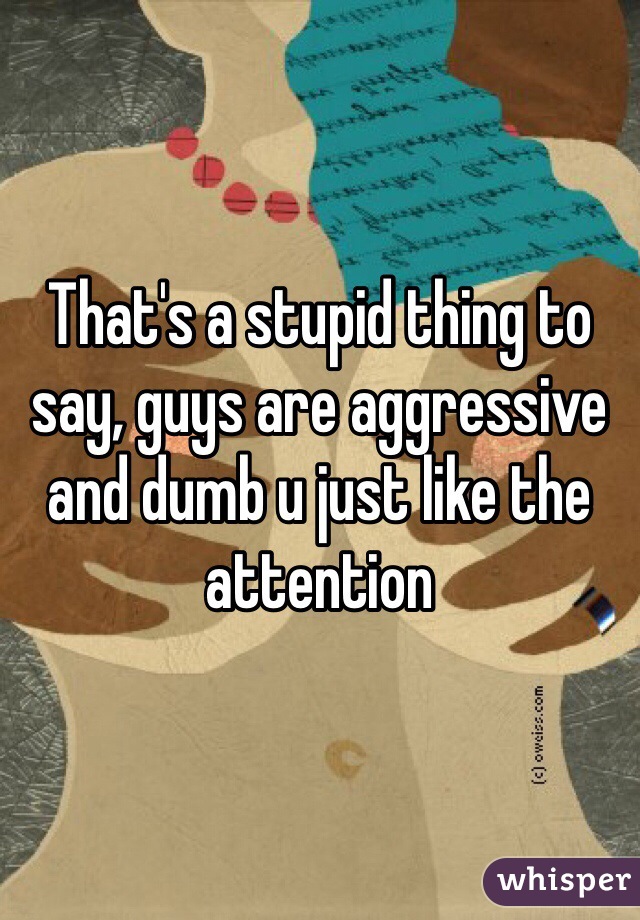 That's a stupid thing to say, guys are aggressive and dumb u just like the attention 