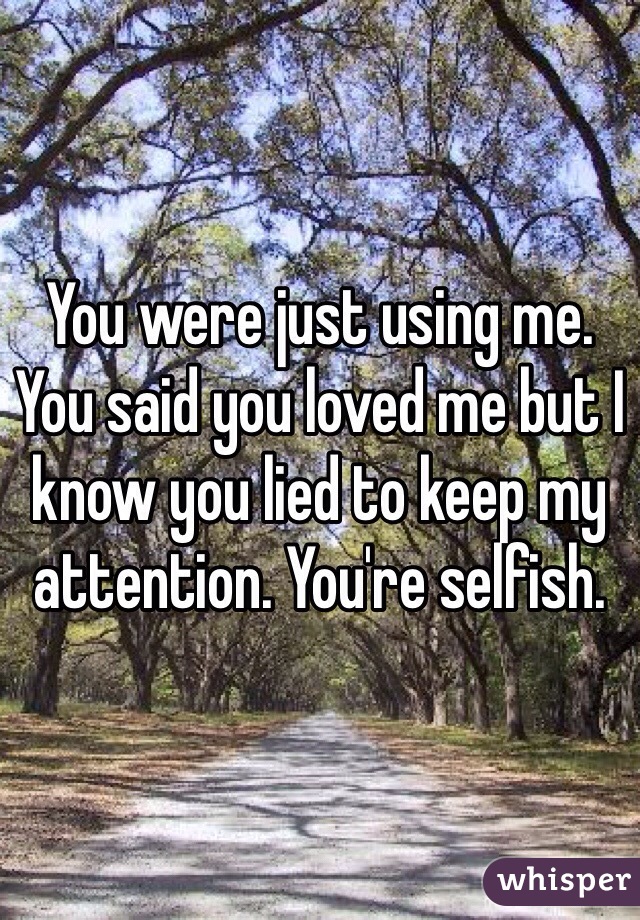 You were just using me. You said you loved me but I know you lied to keep my attention. You're selfish. 