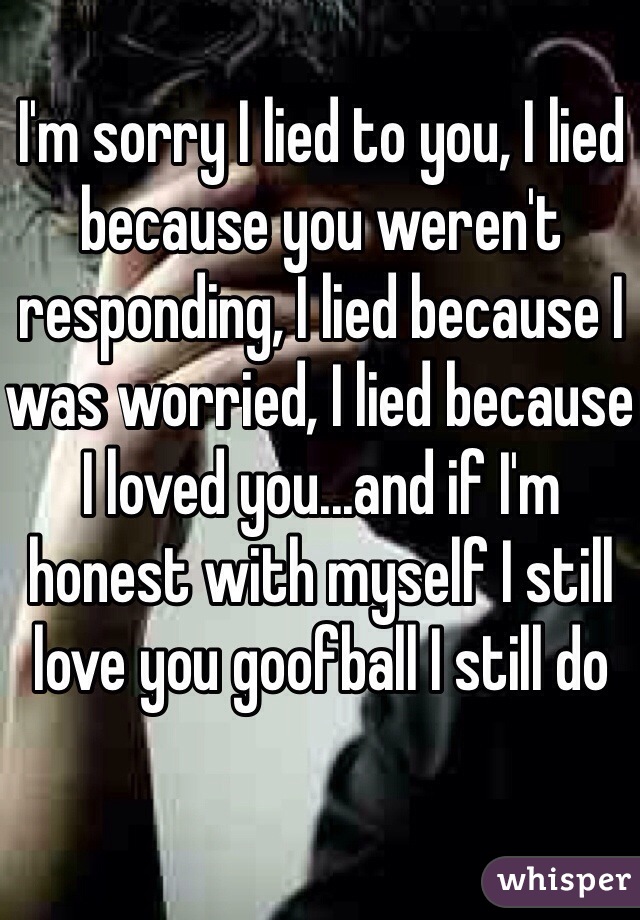 I'm sorry I lied to you, I lied because you weren't responding, I lied because I was worried, I lied because I loved you...and if I'm honest with myself I still love you goofball I still do