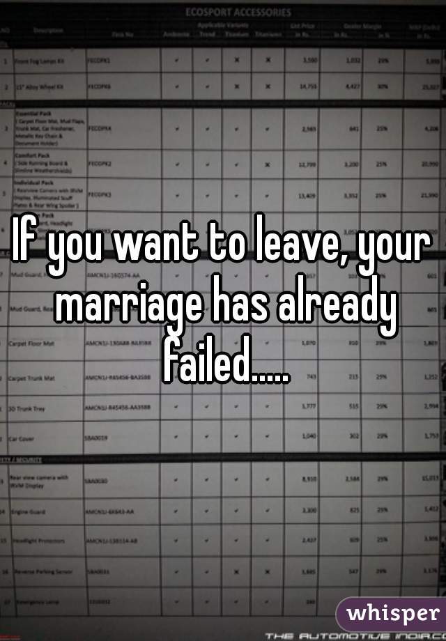 If you want to leave, your marriage has already failed.....