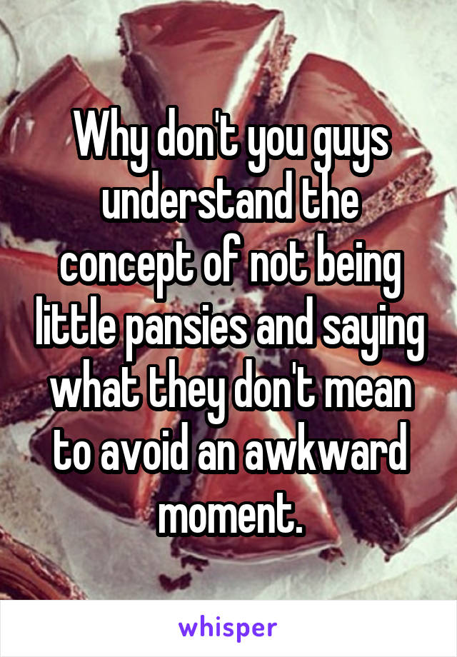 Why don't you guys understand the concept of not being little pansies and saying what they don't mean to avoid an awkward moment.