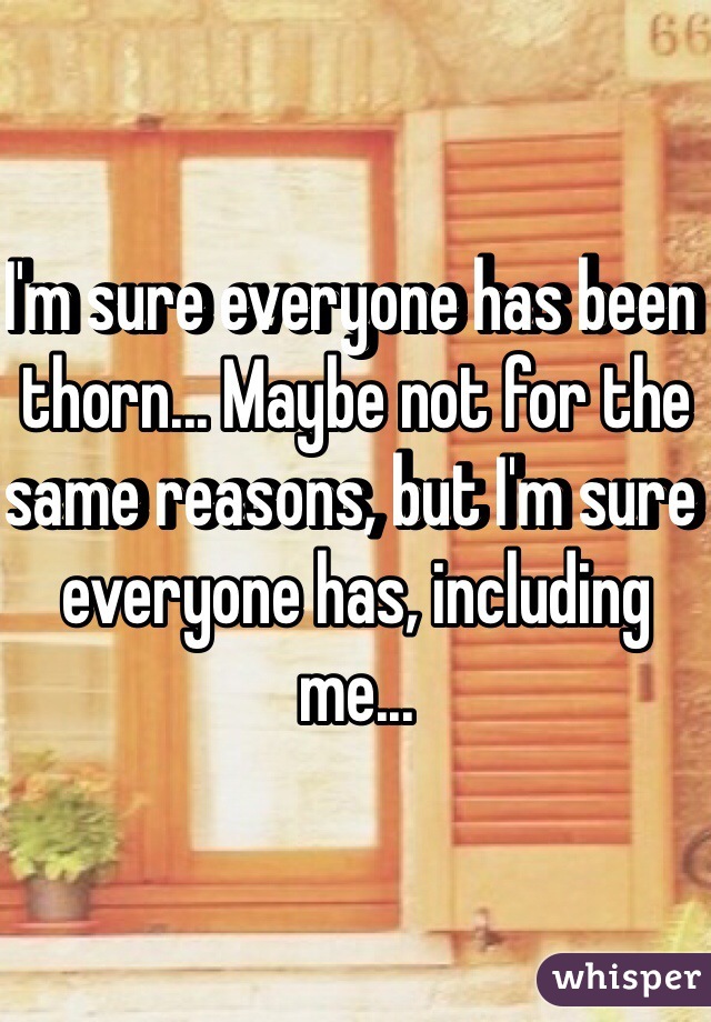 I'm sure everyone has been thorn... Maybe not for the same reasons, but I'm sure everyone has, including me... 