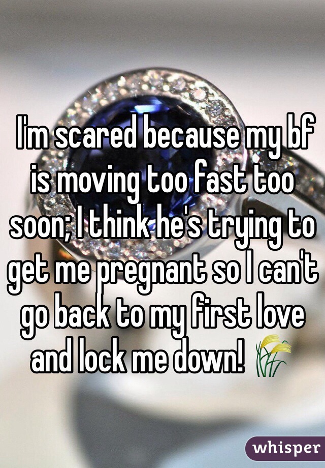  I'm scared because my bf is moving too fast too soon; I think he's trying to get me pregnant so I can't go back to my first love and lock me down! 🌾
