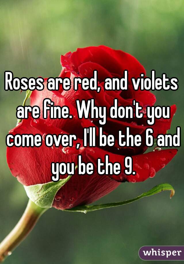 Roses are red, and violets are fine. Why don't you come over, I'll be the 6 and you be the 9.