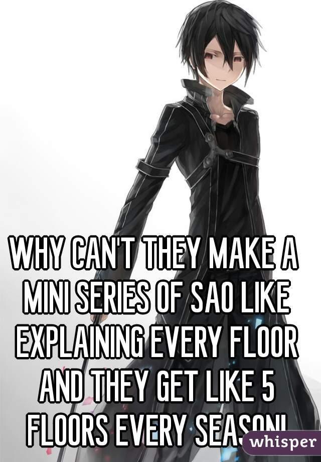 WHY CAN'T THEY MAKE A MINI SERIES OF SAO LIKE EXPLAINING EVERY FLOOR AND THEY GET LIKE 5 FLOORS EVERY SEASON!