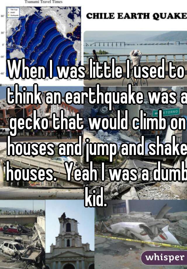 When I was little I used to think an earthquake was a gecko that would climb on houses and jump and shake houses.  Yeah I was a dumb kid. 