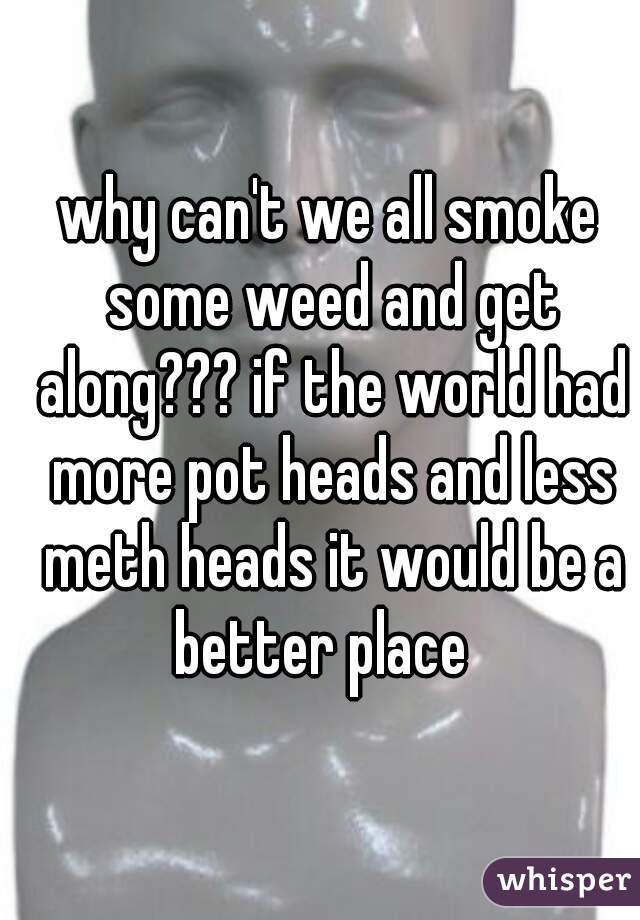why can't we all smoke some weed and get along??? if the world had more pot heads and less meth heads it would be a better place  