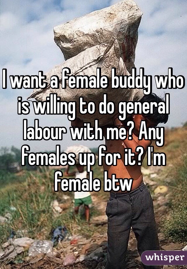 I want a female buddy who is willing to do general labour with me? Any females up for it? I'm female btw