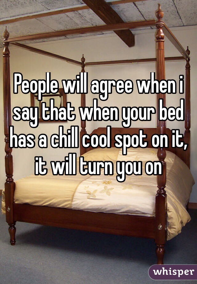 People will agree when i say that when your bed has a chill cool spot on it, it will turn you on
 
