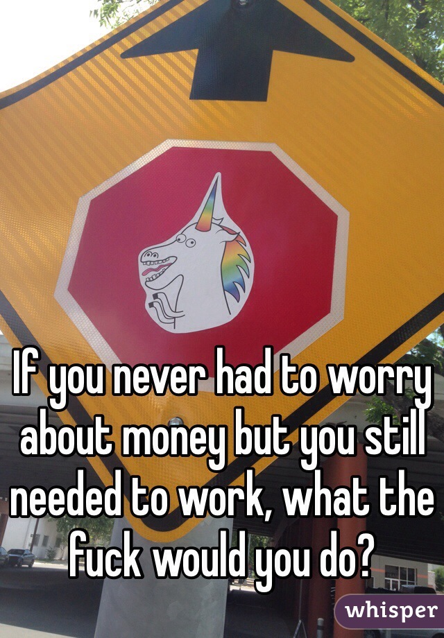 If you never had to worry about money but you still needed to work, what the fuck would you do?