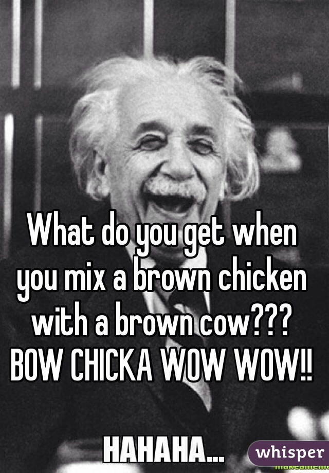 What do you get when you mix a brown chicken with a brown cow???
BOW CHICKA WOW WOW!!