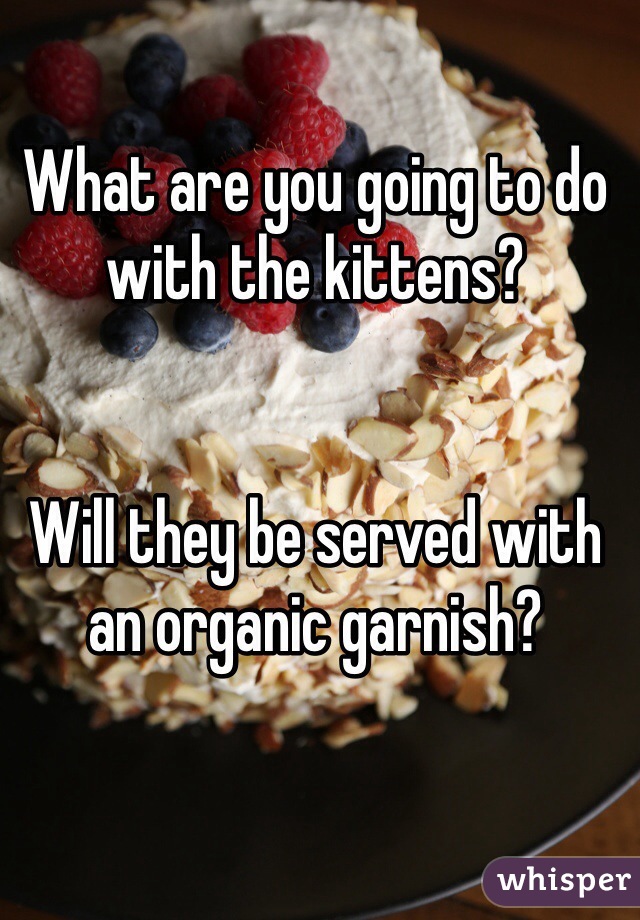 What are you going to do with the kittens? 


Will they be served with an organic garnish? 