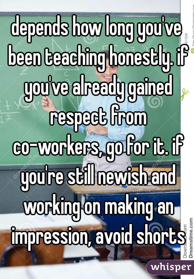 depends how long you've been teaching honestly. if you've already gained respect from co-workers, go for it. if you're still newish and working on making an impression, avoid shorts