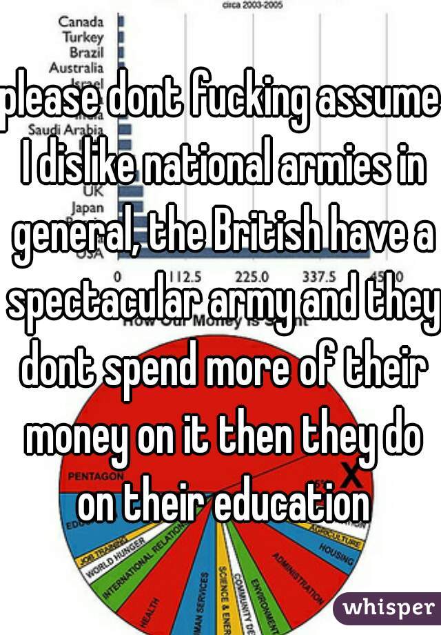 please dont fucking assume I dislike national armies in general, the British have a spectacular army and they dont spend more of their money on it then they do on their education