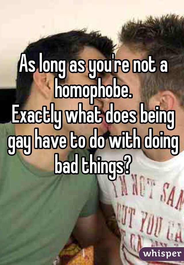 As long as you're not a homophobe.
Exactly what does being gay have to do with doing bad things?