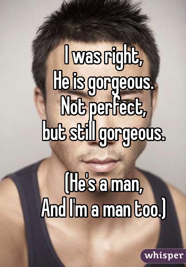 I was right,
He is gorgeous.
Not perfect, 
but still gorgeous. 

(He's a man,
And I'm a man too.)