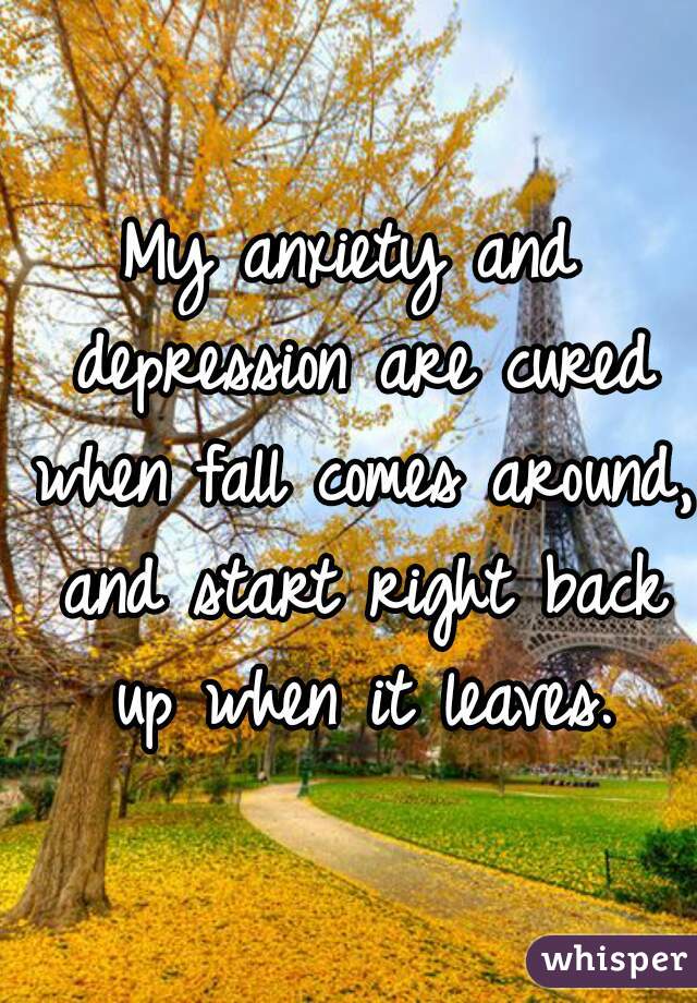 My anxiety and depression are cured when fall comes around, and start right back up when it leaves.