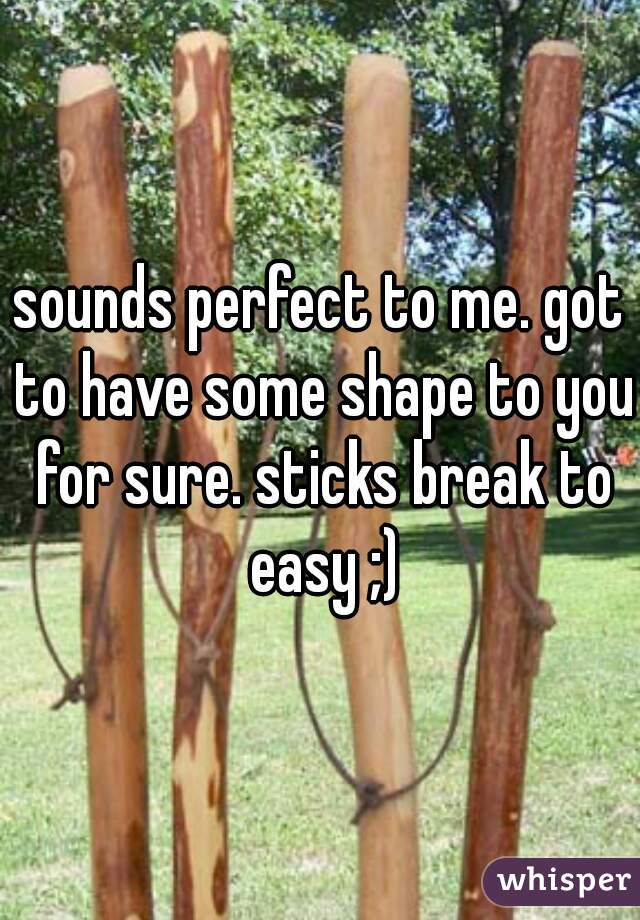 sounds perfect to me. got to have some shape to you for sure. sticks break to easy ;)