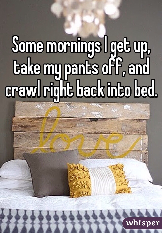 Some mornings I get up, take my pants off, and crawl right back into bed.