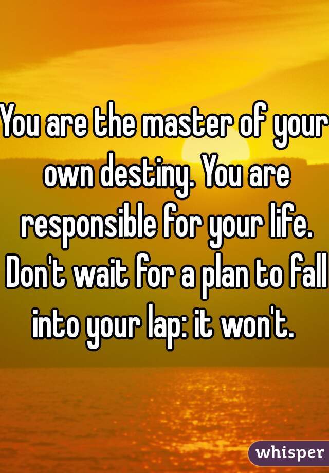 You are the master of your own destiny. You are responsible for your life. Don't wait for a plan to fall into your lap: it won't. 