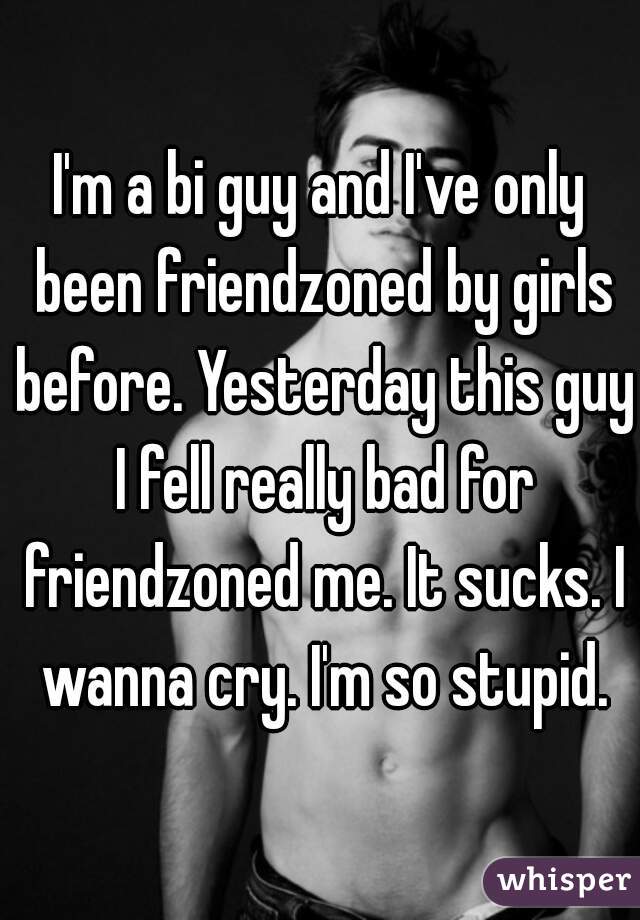 I'm a bi guy and I've only been friendzoned by girls before. Yesterday this guy I fell really bad for friendzoned me. It sucks. I wanna cry. I'm so stupid.
