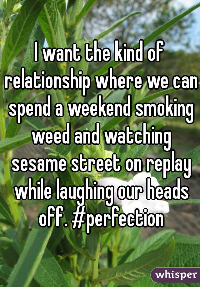 I want the kind of relationship where we can spend a weekend smoking weed and watching sesame street on replay while laughing our heads off. #perfection