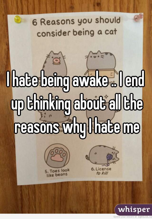 I hate being awake .. I end up thinking about all the reasons why I hate me
