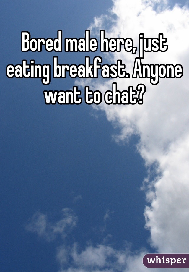 Bored male here, just eating breakfast. Anyone want to chat?