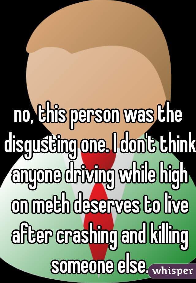 no, this person was the disgusting one. I don't think anyone driving while high on meth deserves to live after crashing and killing someone else.