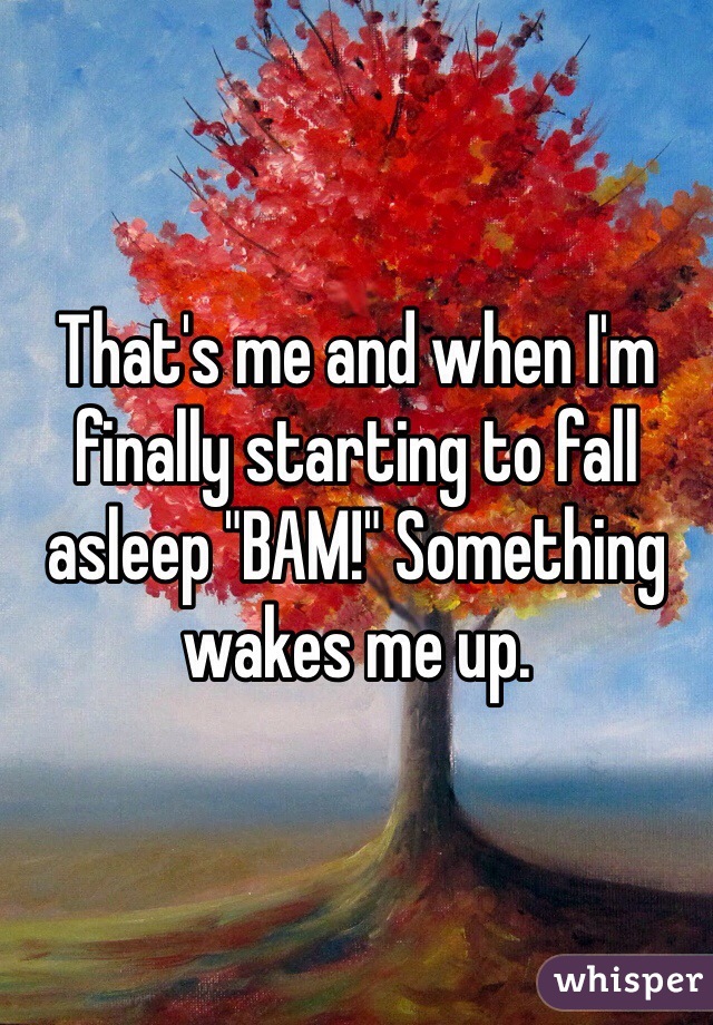 That's me and when I'm finally starting to fall asleep "BAM!" Something wakes me up. 