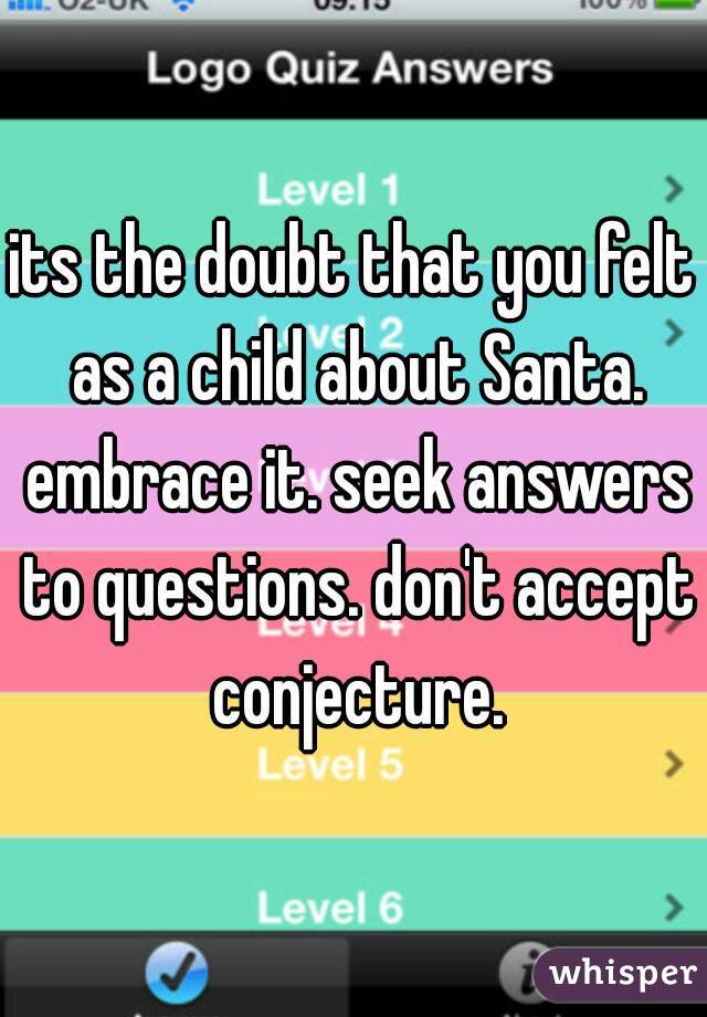 its the doubt that you felt as a child about Santa. embrace it. seek answers to questions. don't accept conjecture.
