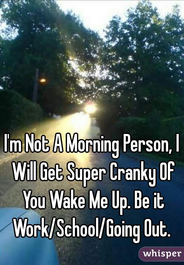 I'm Not A Morning Person, I Will Get Super Cranky Of You Wake Me Up. Be it Work/School/Going Out. 