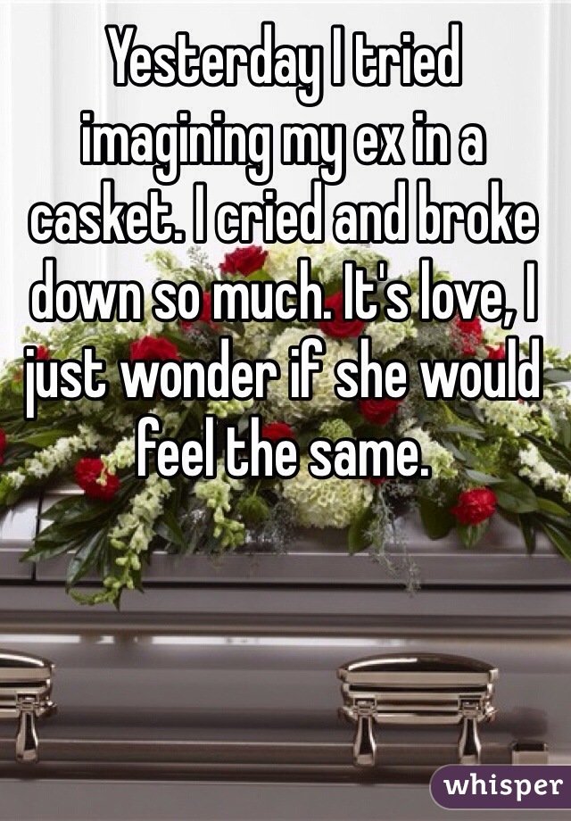 Yesterday I tried imagining my ex in a casket. I cried and broke down so much. It's love, I just wonder if she would feel the same.