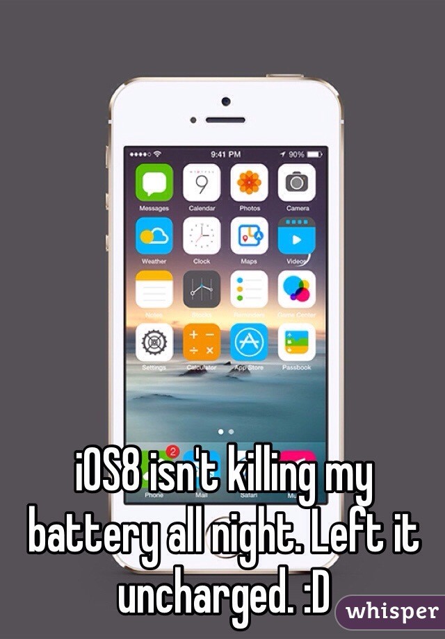 iOS8 isn't killing my battery all night. Left it uncharged. :D