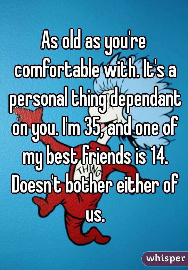 As old as you're comfortable with. It's a personal thing dependant on you. I'm 35, and one of my best friends is 14. Doesn't bother either of us.