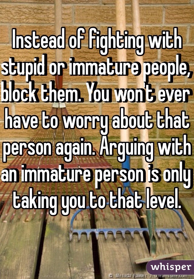 Instead of fighting with stupid or immature people, block them. You won't ever have to worry about that person again. Arguing with an immature person is only taking you to that level. 