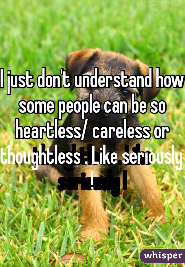 I just don't understand how some people can be so heartless/ careless or thoughtless . Like seriously ! 