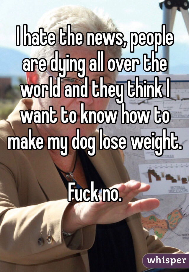 I hate the news, people are dying all over the world and they think I want to know how to make my dog lose weight. 

Fuck no.