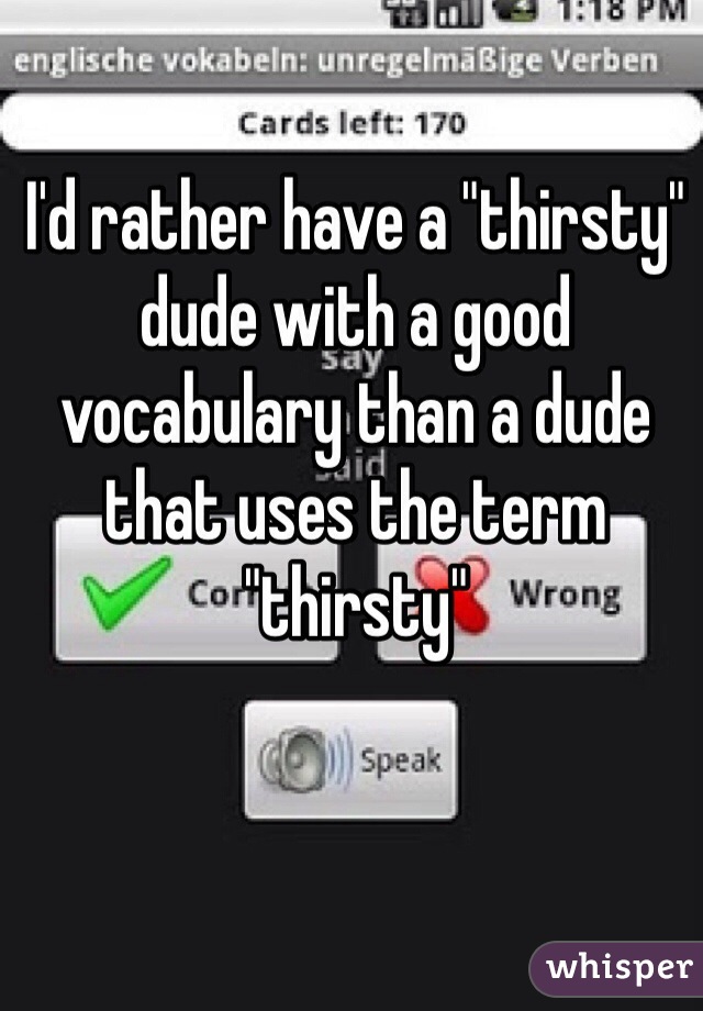 I'd rather have a "thirsty" dude with a good vocabulary than a dude that uses the term "thirsty"