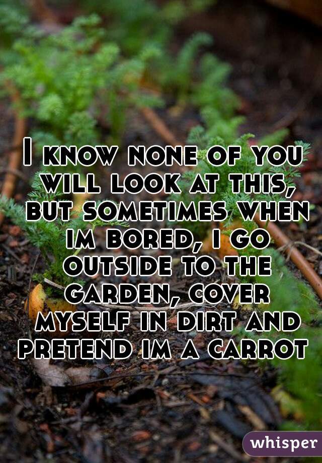 I know none of you will look at this, but sometimes when im bored, i go outside to the garden, cover myself in dirt and pretend im a carrot 